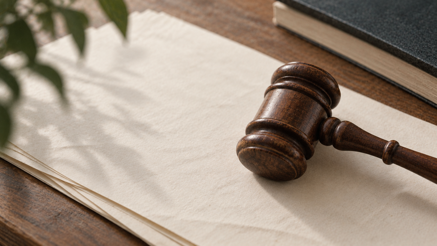 A well-used wooden gavel on legal paper